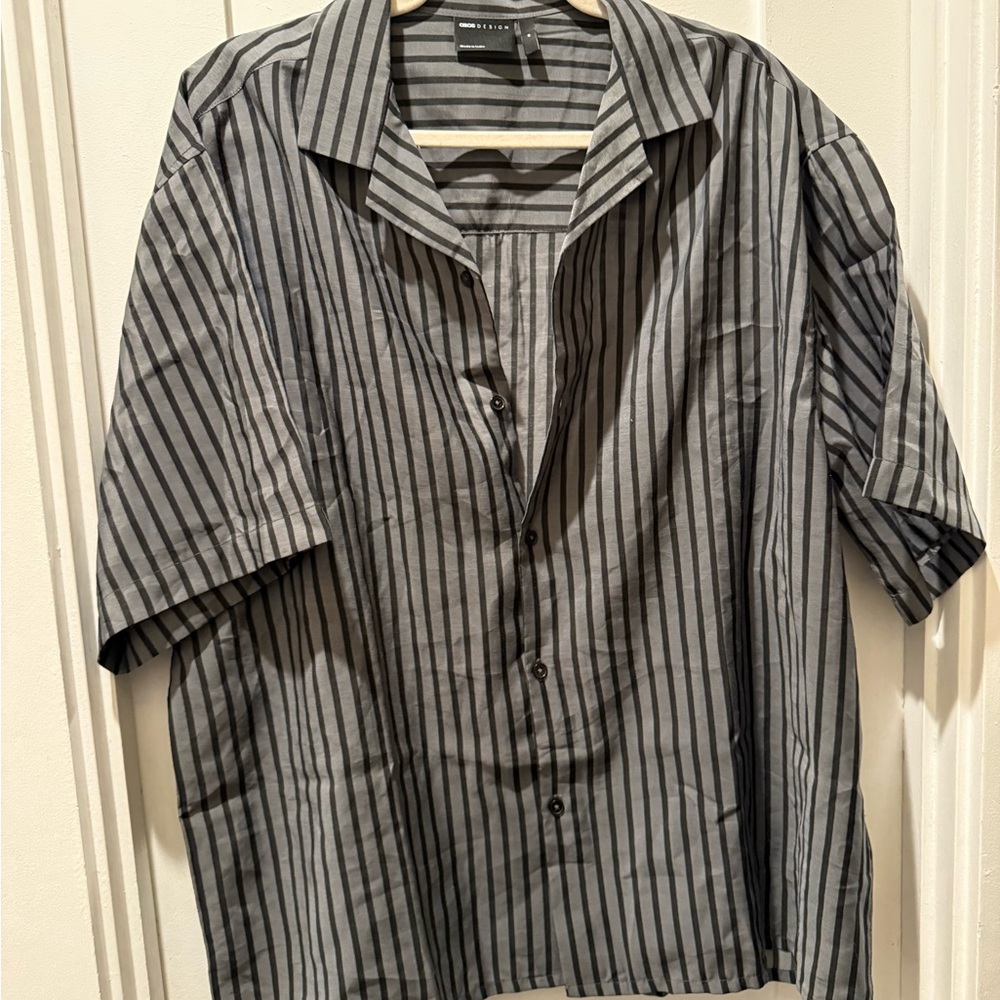ASOS Men's Charcoal and Black Striped Shirt
